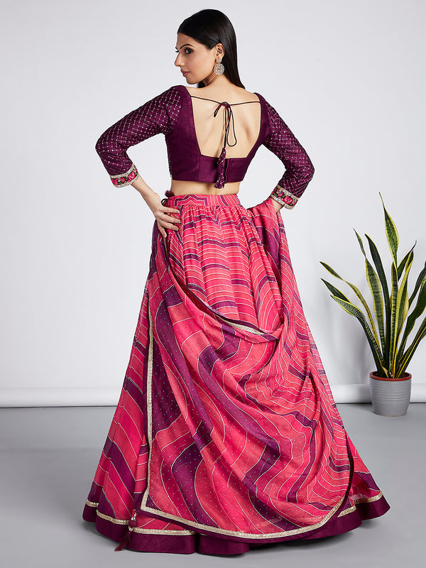 Rose Organza siroski stone work Leheriya print Semi-Stitched Lehenga choli & Dupatta ClothsVilla