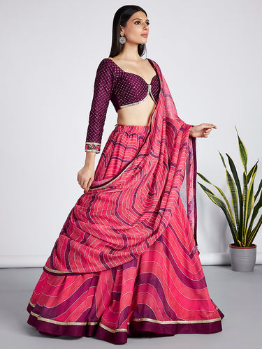 Rose Organza siroski stone work Leheriya print Semi-Stitched Lehenga choli & Dupatta ClothsVilla