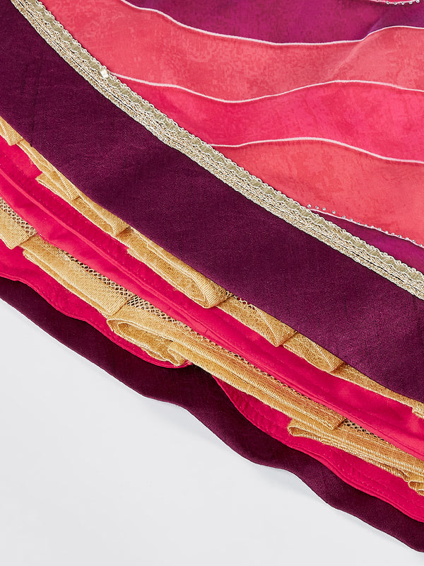 Rose Organza siroski stone work Leheriya print Semi-Stitched Lehenga choli & Dupatta ClothsVilla
