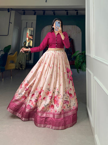 Rose Pink Color Dazzling Dola Silk Floral Lehenga Choli ClothsVilla