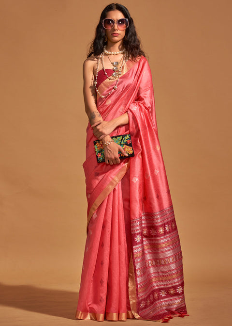 Rose Pink Elegant Banarasi Blended Silk Saree with Intricate Timeless Design – Ideal for Grand Occasions ClothsVilla Main image
