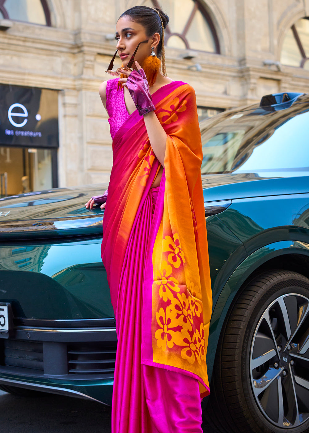 Rose Pink Elegant Satin Crepe Saree – A Perfect Blend of Luxury & Grace ClothsVilla Main image