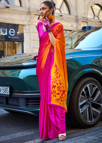 Rose Pink Elegant Satin Crepe Saree – A Perfect Blend of Luxury & Grace ClothsVilla