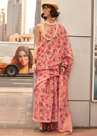 Rose Pink Exquisite Blended Tissue Silk Saree with Blouse Piece ClothsVilla