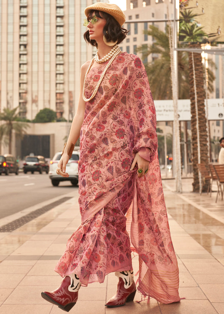 Rose Pink Exquisite Blended Tissue Silk Saree with Blouse Piece ClothsVilla