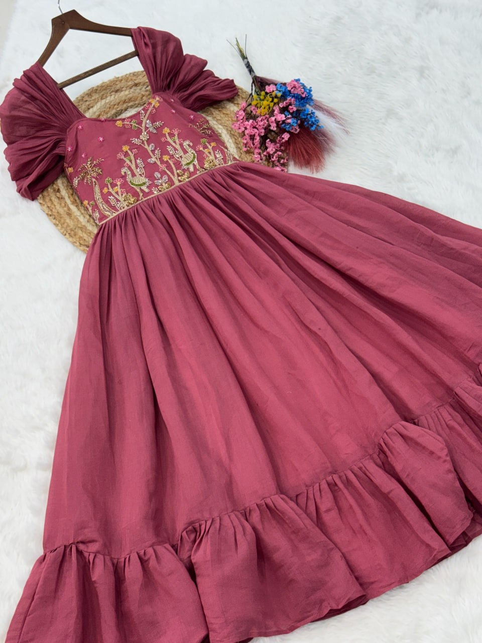Rose Pink Gown with Cap Sleeves Clothsvilla