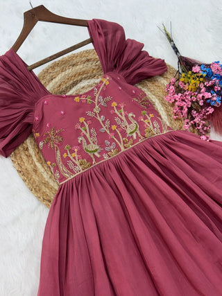 Rose Pink Gown with Cap Sleeves Clothsvilla