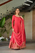 Load image into Gallery viewer, Rose Pink Graceful Chinnon Embroidered Gown Set with Designer Dupatta Clothsvilla