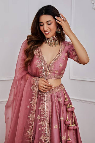Rose Pink Timeless Elegance – Classic Indian Lehenga Set for Festive Glam ClothsVilla