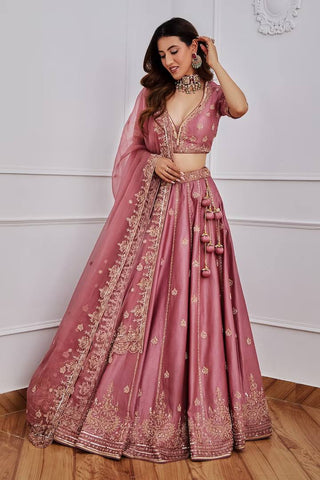 Rose Pink Timeless Elegance – Classic Indian Lehenga Set for Festive Glam ClothsVilla