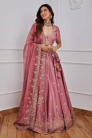 Rose Pink Timeless Elegance – Classic Indian Lehenga Set for Festive Glam ClothsVilla