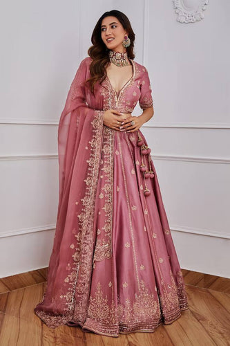 Rose Pink Timeless Elegance – Classic Indian Lehenga Set for Festive Glam ClothsVilla