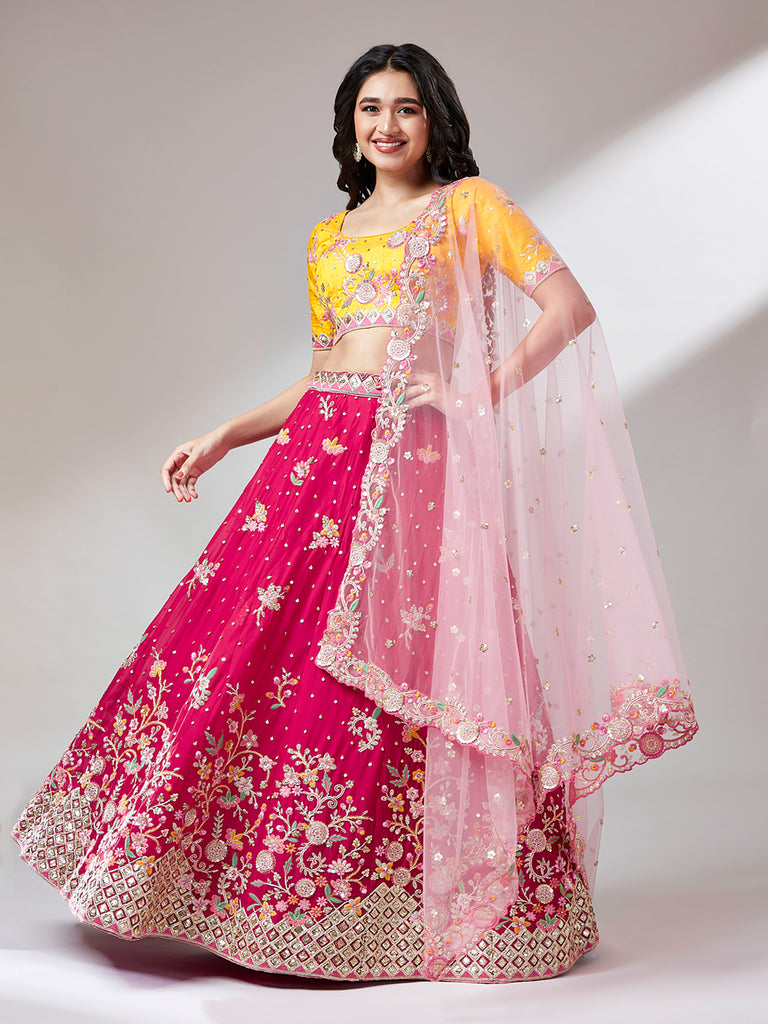 Rose Pure Georgette Sequinse Work Semi-Stitched Lehenga & Unstitched Blouse with Dupatta Clothsvilla