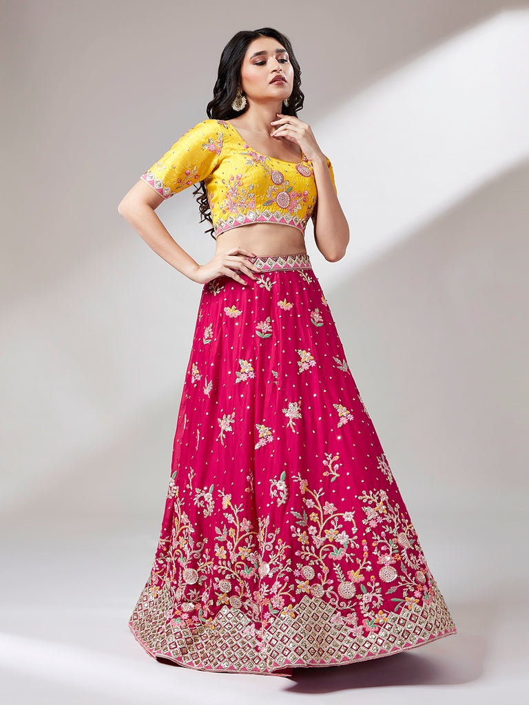 Rose Pure Georgette Sequinse Work Semi-Stitched Lehenga & Unstitched Blouse with Dupatta Clothsvilla