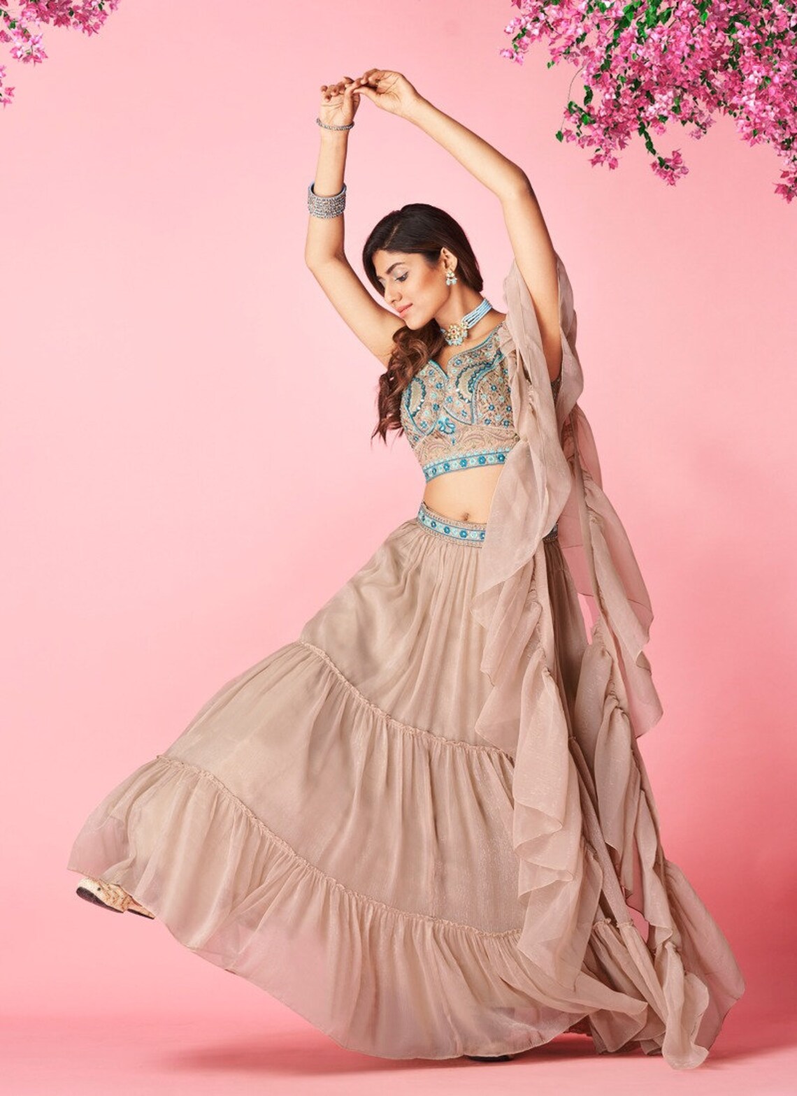 Rose Taupe Pakistani Art Silk Lehenga Choli For Indian Festival & Weddings - Thread Embroidery Work, Clothsvilla