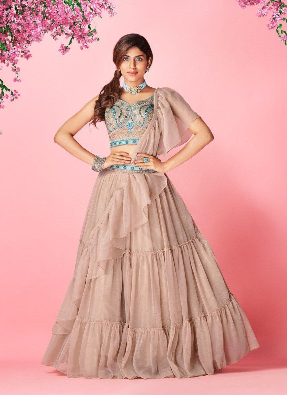 Rose Taupe Pakistani Art Silk Lehenga Choli For Indian Festival & Weddings - Thread Embroidery Work, Clothsvilla