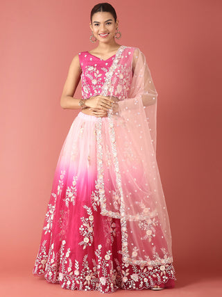 Rose Tone Shadding Net Sequinse Work Semi-Stitched Lehenga & Unstitched Blouse, Dupatta Clothsvilla