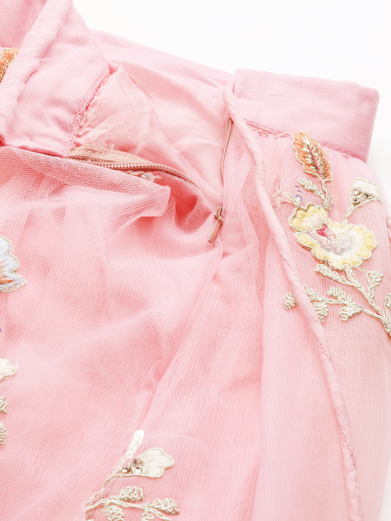 Rose Tone Shadding Net Sequinse Work Semi-Stitched Lehenga & Unstitched Blouse, Dupatta Clothsvilla