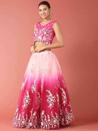 Rose Tone Shadding Net Sequinse Work Semi-Stitched Lehenga & Unstitched Blouse, Dupatta Clothsvilla