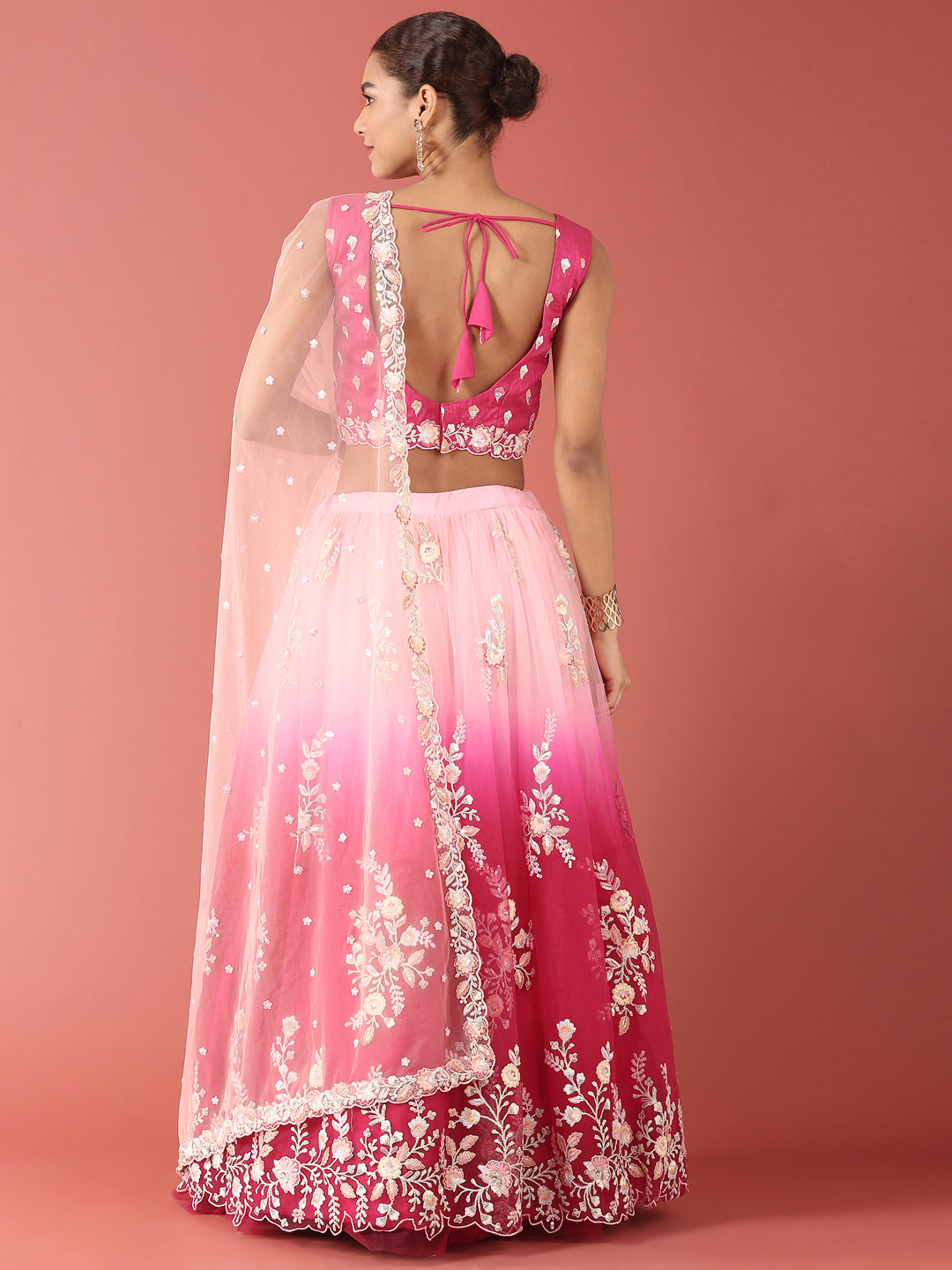 Rose Tone Shadding Net Sequinse Work Semi-Stitched Lehenga & Unstitched Blouse, Dupatta Clothsvilla