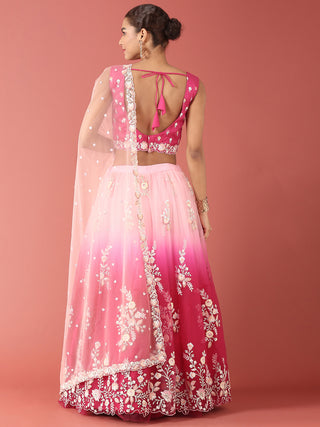 Rose Tone Shadding Net Sequinse Work Semi-Stitched Lehenga & Unstitched Blouse, Dupatta Clothsvilla