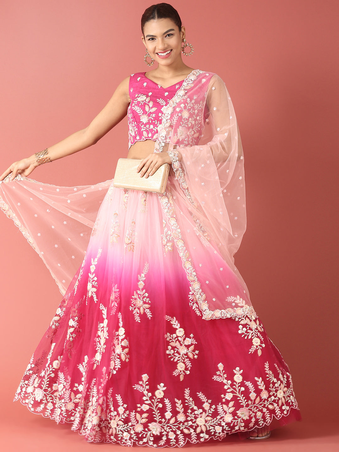Rose Tone Shadding Net Sequinse Work Semi-Stitched Lehenga & Unstitched Blouse, Dupatta Clothsvilla