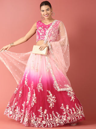 Rose Tone Shadding Net Sequinse Work Semi-Stitched Lehenga & Unstitched Blouse, Dupatta Clothsvilla