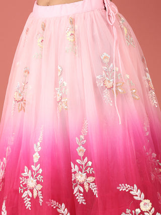 Rose Tone Shadding Net Sequinse Work Semi-Stitched Lehenga & Unstitched Blouse, Dupatta Clothsvilla