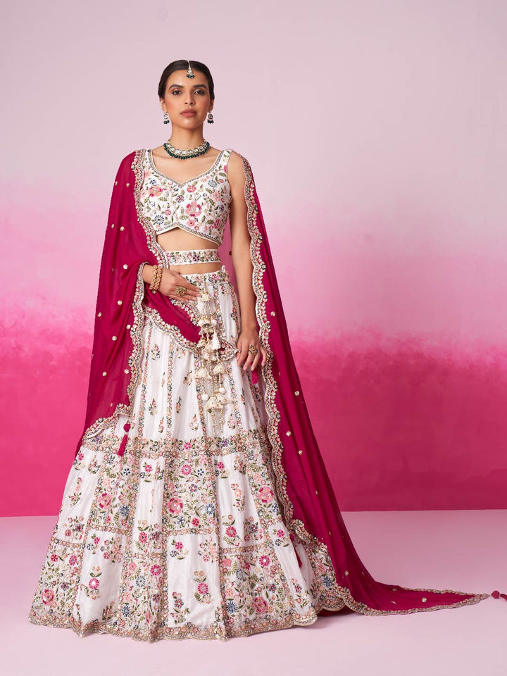 Rose White Georgette Moti, Sequins embroidery Semi-Stitched Bridel Lehenga choli & Dupatta Clothsvilla