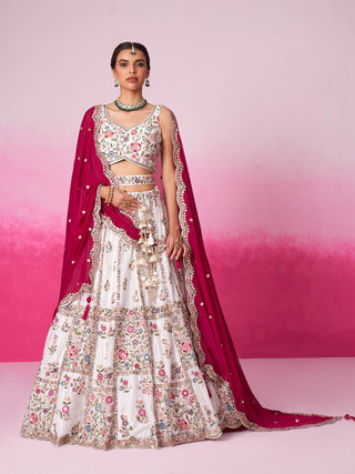 Rose White Georgette Moti, Sequins embroidery Semi-Stitched Bridel Lehenga choli & Dupatta Clothsvilla