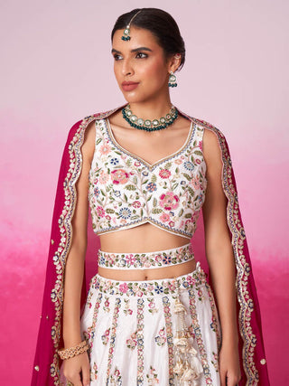 Rose White Georgette Moti, Sequins embroidery Semi-Stitched Bridel Lehenga choli & Dupatta Clothsvilla