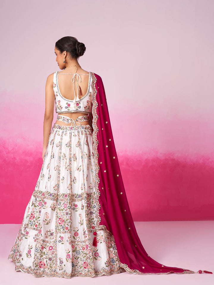 Rose White Georgette Moti, Sequins embroidery Semi-Stitched Bridel Lehenga choli & Dupatta Clothsvilla