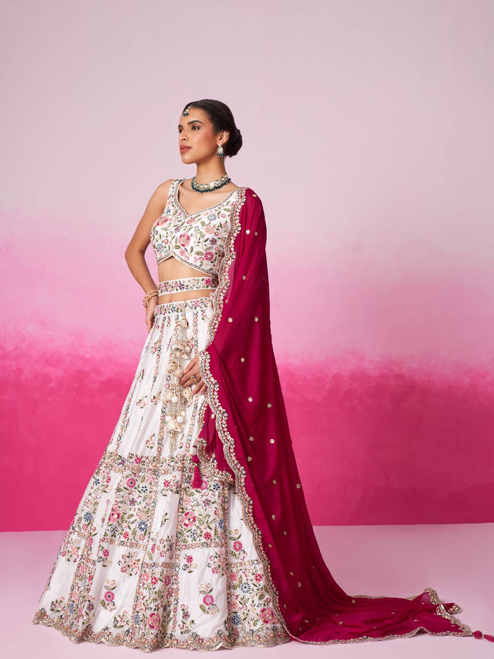Rose White Georgette Moti, Sequins embroidery Semi-Stitched Bridel Lehenga choli & Dupatta Clothsvilla