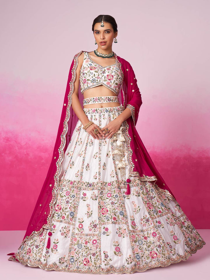 Rose White Georgette Moti, Sequins embroidery Semi-Stitched Bridel Lehenga choli & Dupatta Clothsvilla