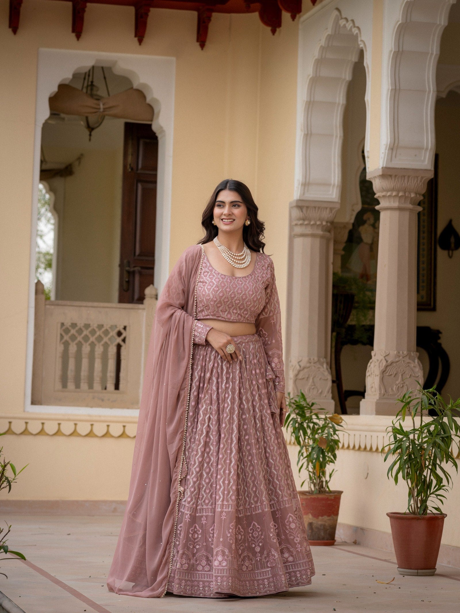 Rosy Brown Georgette Lehenga Set ClothsVilla