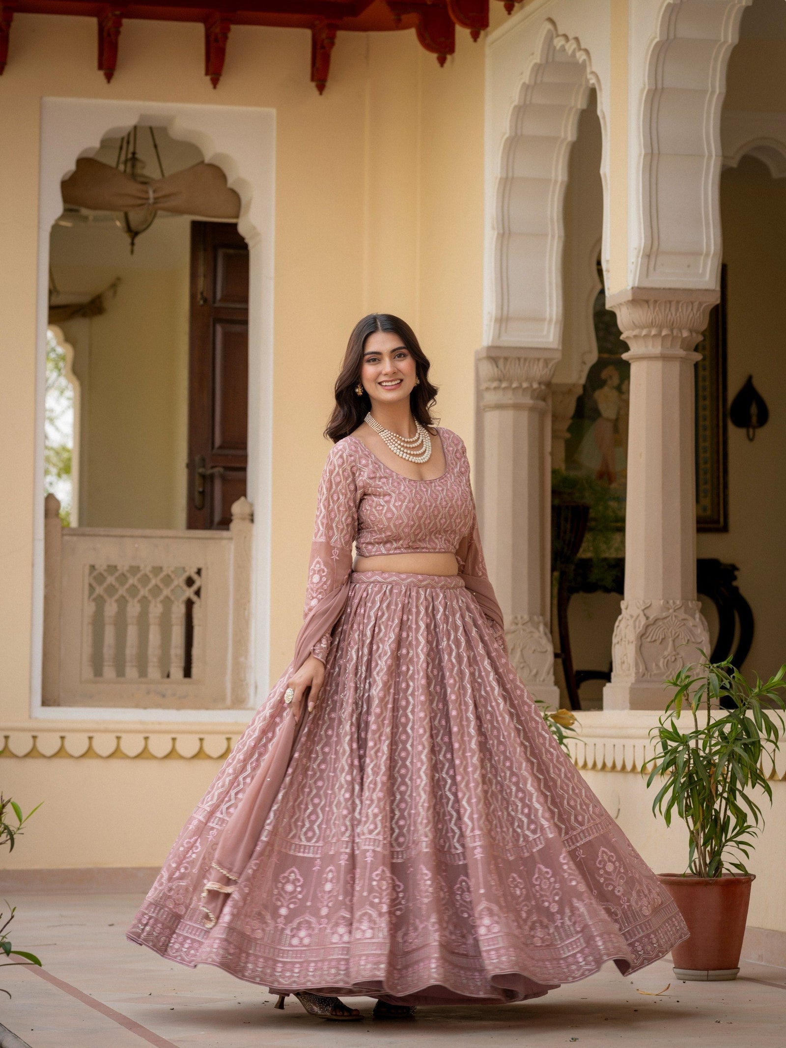 Rosy Brown Georgette Lehenga Set ClothsVilla