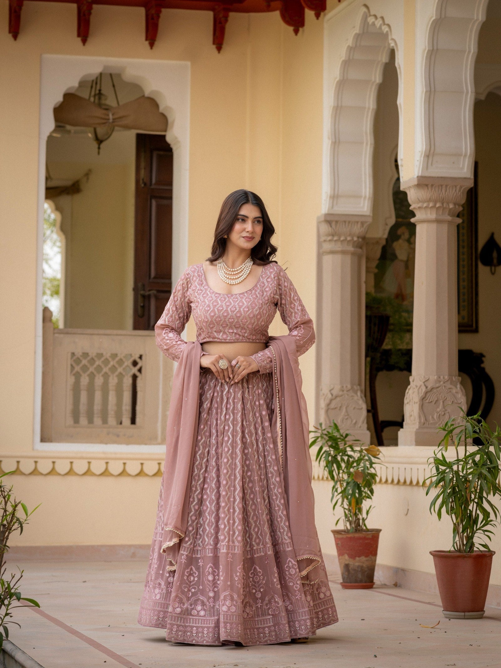Rosy Brown Georgette Lehenga Set ClothsVilla