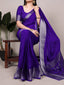 Royal Blue Chinon Self-Printed Saree with Zari Weaving Work & Matching Unstitched Blouse – Lightweight Festive & Traditional Wear Saree for Women ClothsVilla