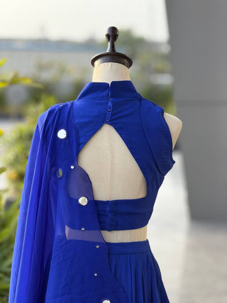 Royal Blue Cotton Mirror Work Lehenga Choli ClothsVilla
