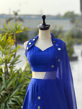 Royal Blue Cotton Mirror Work Lehenga Choli ClothsVilla