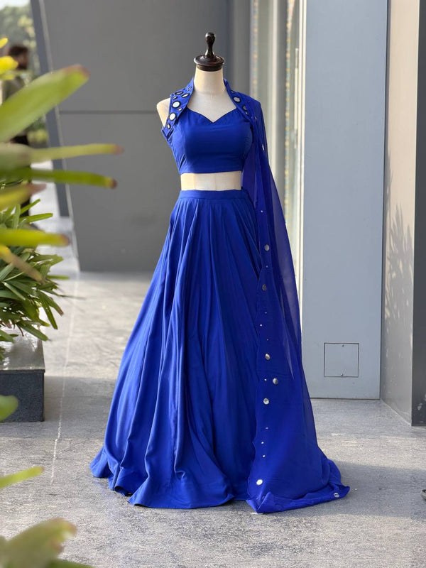Royal Blue Cotton Mirror Work Lehenga Choli ClothsVilla
