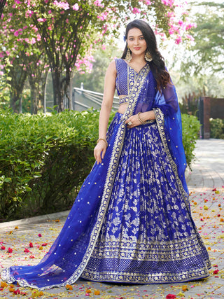 Royal Blue Dola Silk Jacquard Embroidered Lehenga Choli Clothsvilla