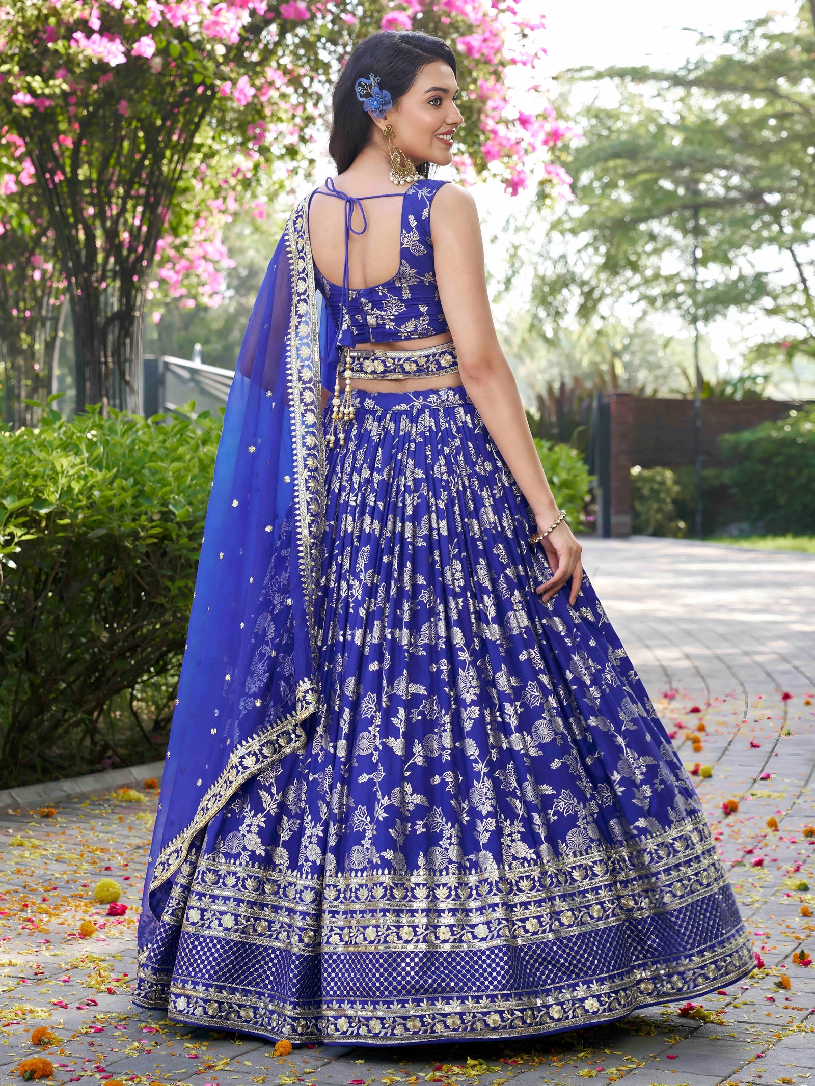 Royal Blue Dola Silk Jacquard Embroidered Lehenga Choli Clothsvilla