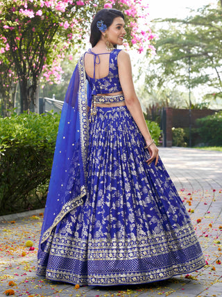 Royal Blue Dola Silk Jacquard Embroidered Lehenga Choli Clothsvilla