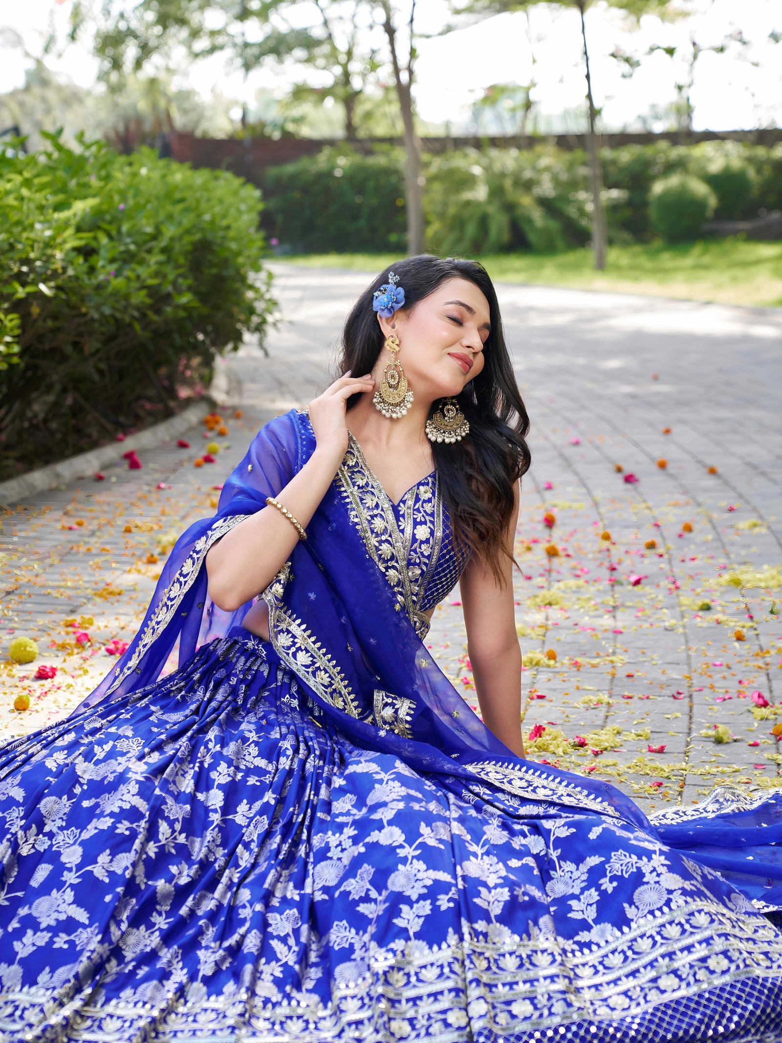 Royal Blue Dola Silk Jacquard Embroidered Lehenga Choli Clothsvilla