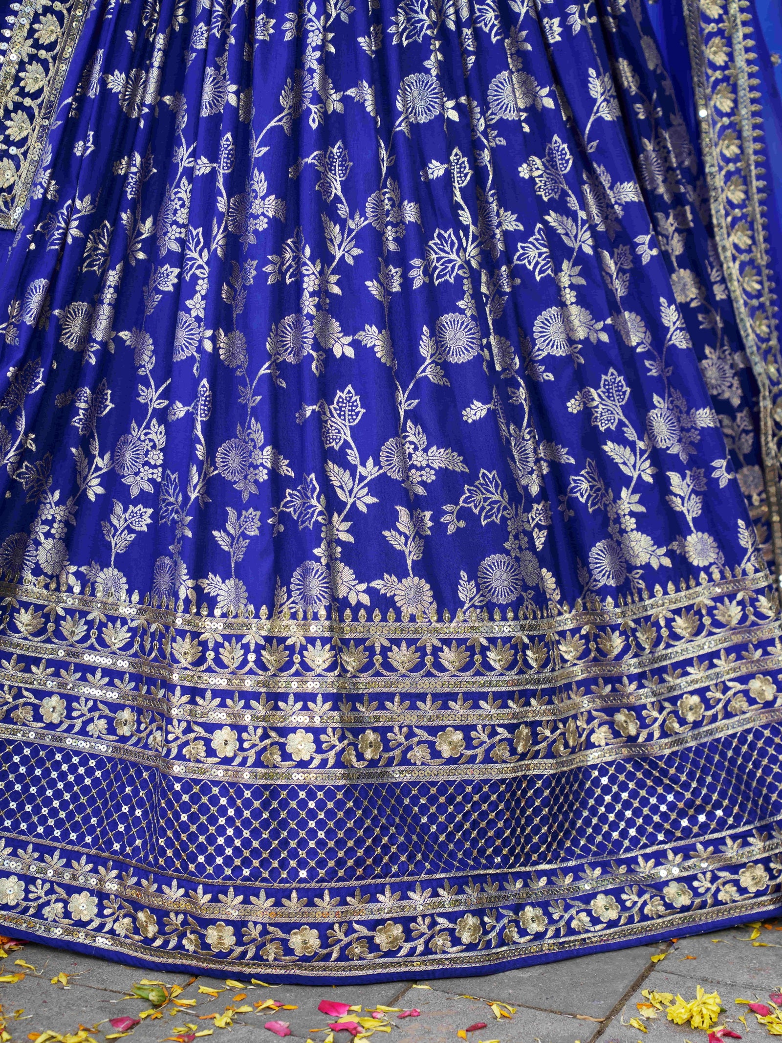Royal Blue Dola Silk Jacquard Embroidered Lehenga Choli Clothsvilla