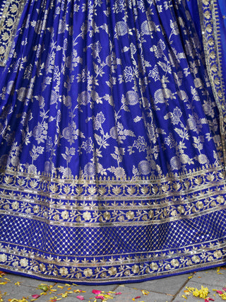 Royal Blue Dola Silk Jacquard Embroidered Lehenga Choli Clothsvilla