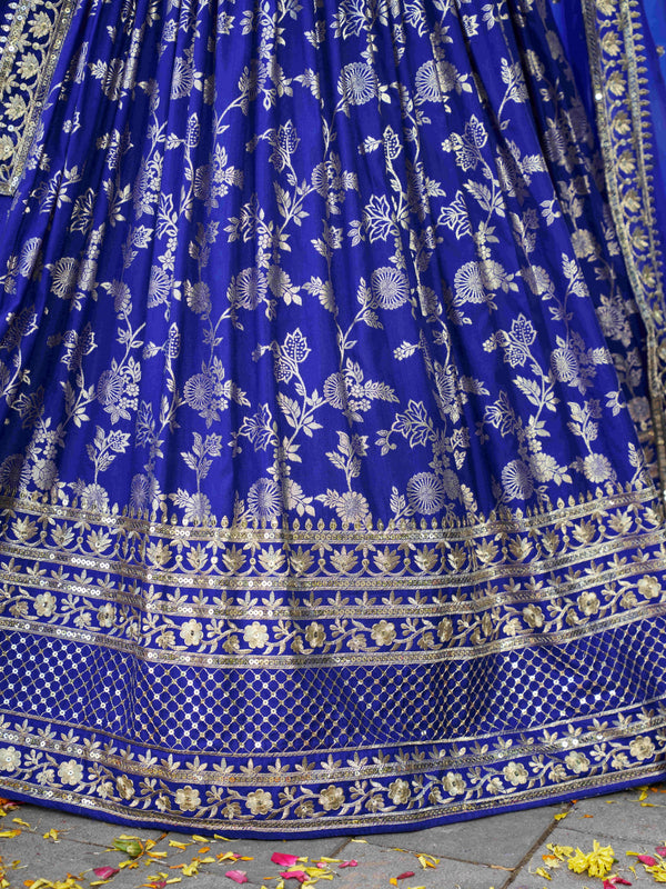 Royal Blue Dola Silk Jacquard Embroidered Lehenga Choli Clothsvilla