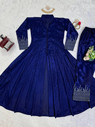 Royal Blue Elegant Chinon Silk Ensemble – Perfect for Every Occasion! Clothsvilla