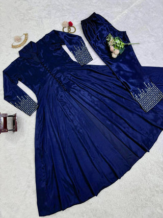 Royal Blue Elegant Chinon Silk Ensemble – Perfect for Every Occasion! Clothsvilla